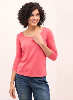 Salt Attire Women's Coral Pink Scoop Neckline Top with 3/4th Length Sleeves, Regular Fit, and Comfortable Everyday Design for Effortless Style and Versatile Wear  - Image 2