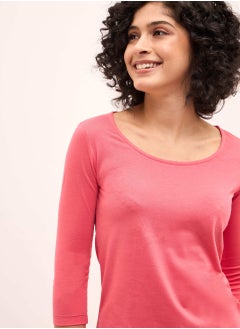 Salt Attire Women's Coral Pink Scoop Neckline Top with 3/4th Length Sleeves, Regular Fit, and Comfortable Everyday Design for Effortless Style and Versatile Wear  - Image 4