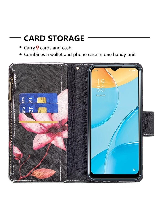HuHa Case Cover For OPPO A15 Colored Drawing Pattern Zipper Horizontal Flip Leather Case with Holder & Card Slots & Wallet(Lotus)  - Image 5
