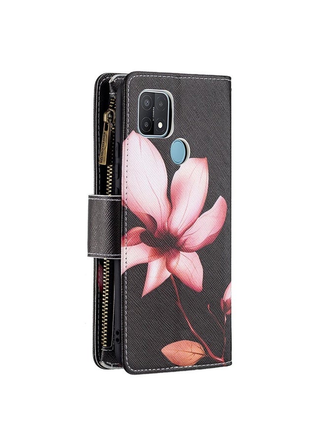 HuHa Case Cover For OPPO A15 Colored Drawing Pattern Zipper Horizontal Flip Leather Case with Holder & Card Slots & Wallet(Lotus)  - Image 3