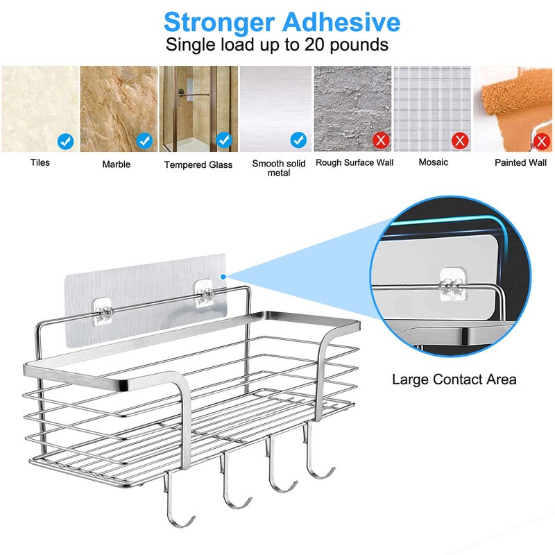 Yougai Shower Caddy Shower Shelf with Soap Dish and 4 Hooks  SUS304 Stainless Steel Shampoo Holder Bathroom Shower Organizer No Drilling Adhesive Wall Mounted Storage Shelves Basket Accessories-3 Pack - Image 5
