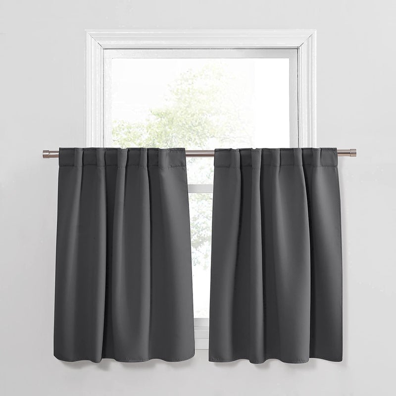 PONY DANCE Window Curtains 36 Inches  Short Valances Tiers Rod Pocket  Back Tab Curtain Panels Light Blocking for Kitchen Bathroom W 42 x L 36 Inches Grey Set of 2