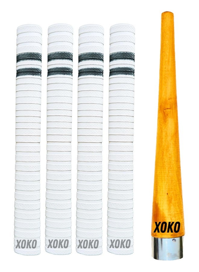 xoko Cricket Bat Handle Rubber 4 Grips for Enhanced Performance With Better Shock Absorption And 1 Wooden Gripper Cone (pack of 5) - Image 1