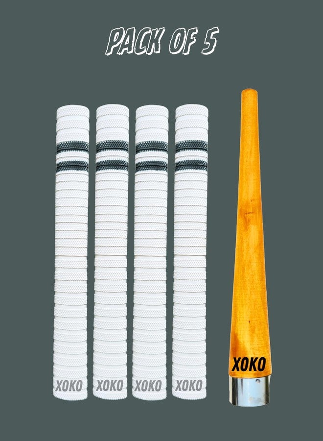 xoko Cricket Bat Handle Rubber 4 Grips for Enhanced Performance With Better Shock Absorption And 1 Wooden Gripper Cone (pack of 5) - Image 3