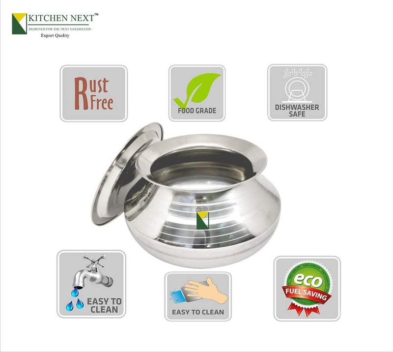 Kitchen Next muke Small Stainless Steel Handi with Lid degchi Milk Pot dekchi (Pongal Handi, 2500 ML, Dishwasher Safe) - Image 4