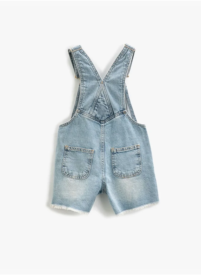 كوتون Overall Shorts Denim Pocket Detail