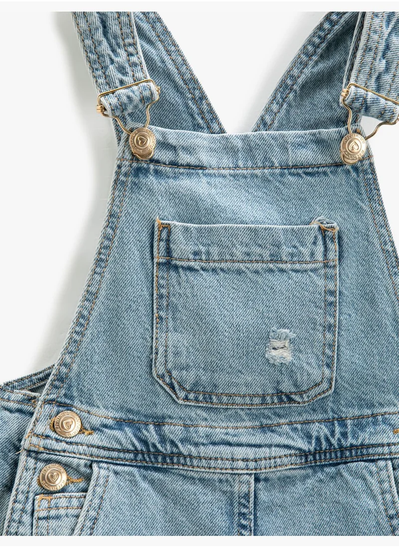 كوتون Overall Shorts Denim Pocket Detail
