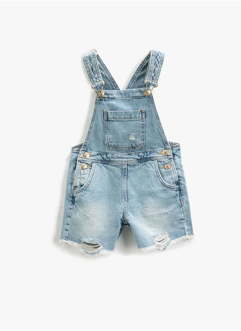 كوتون Overall Shorts Denim Pocket Detail