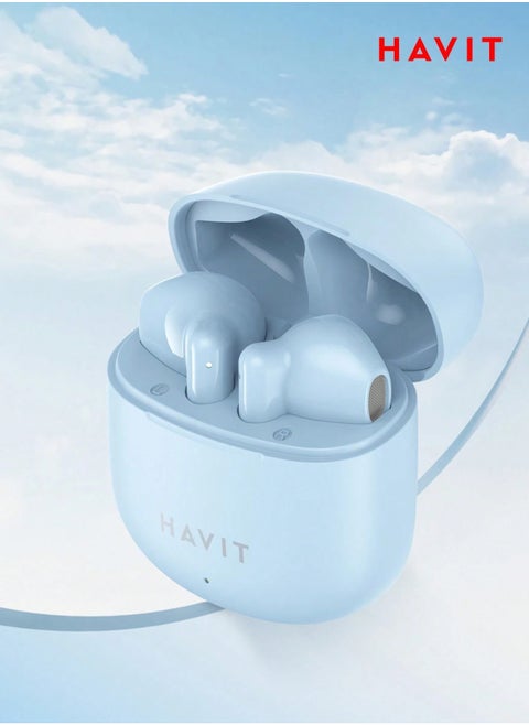 True Wireless Earbuds with Stereo Sound, TWS Smart Touch Control, 25 Hours Playtime (Including Charging Case), Lightweight & Comfortable Design, Type-C Charging Port, Compatible with iOS, Android, PC, for Music, Calls, and Gaming - High-Quality Bluetooth Earbuds (Blue)