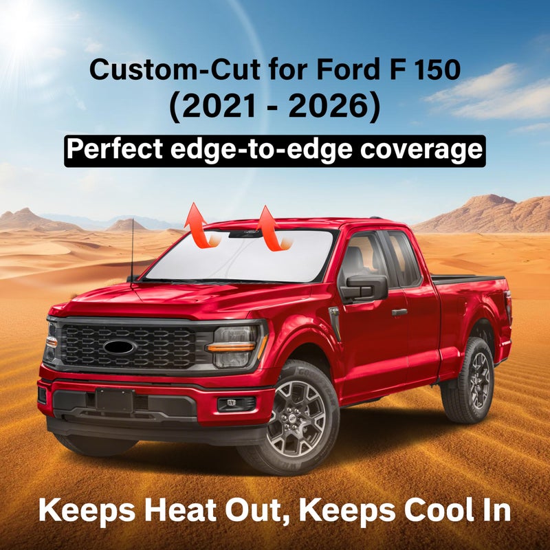 EcoNour Windshield Sun Shade Compatible for Ford F-150 2021â€“2026 | Custom Fit Pickup Truck Front Window Sunshade | Foldable UV & Heat Reflective Sun Visor - Image 2