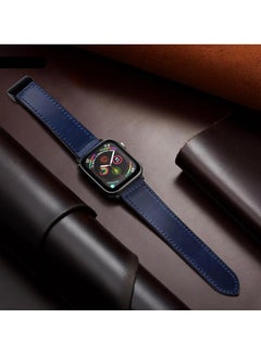 MIGOFAST Magnetic Leather Watch Band for Apple Watch Ultra 49mm/45mm/44mm/42mm  Magnetic Buckle Genuine Leather Strap for Apple Watch Series Blue  - Image 5