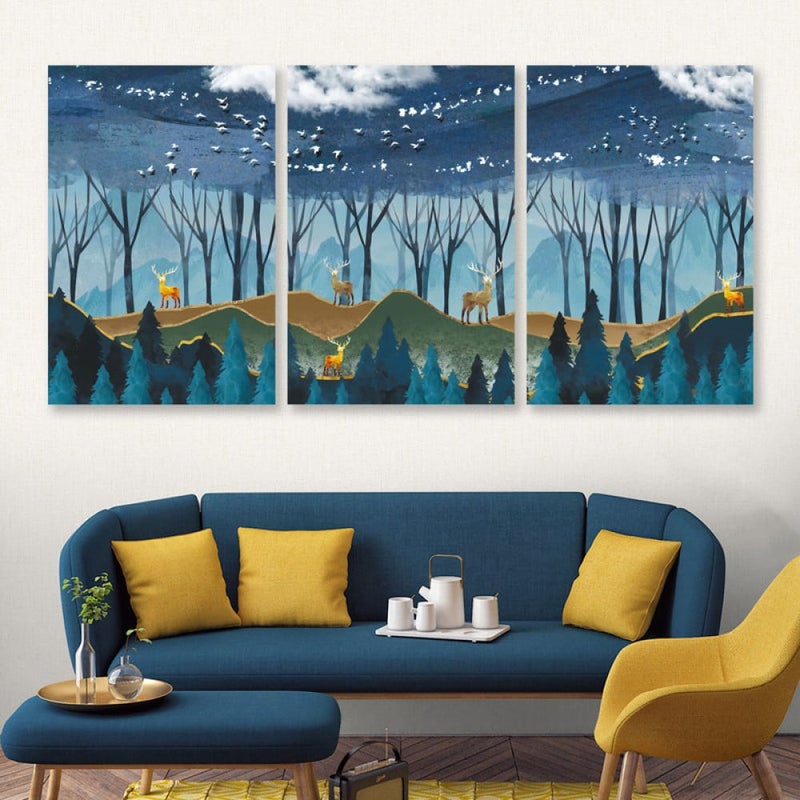 Marktna Three luxurious modern canvas prints with a hollow frame, measuring (90×40), three pieces - Image 1