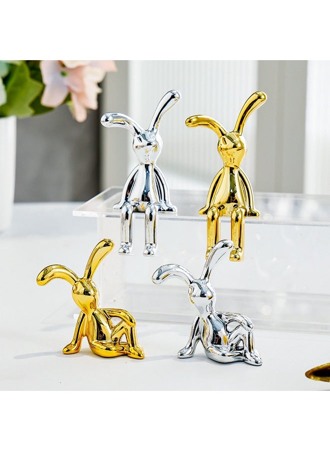 4 قطع من زينة الأرانب لتزيين داخل السيارة، زينة كرتونية على شكل حيوان لوحدة التحكم المركزية، ديكور منزلي ومكتبي رائع - Image 4