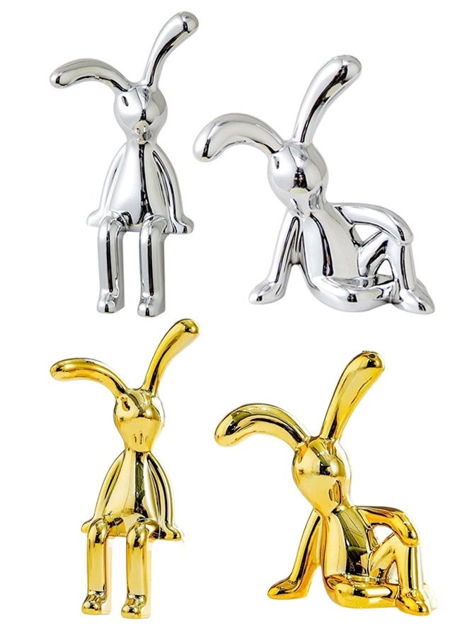 4 قطع من زينة الأرانب لتزيين داخل السيارة، زينة كرتونية على شكل حيوان لوحدة التحكم المركزية، ديكور منزلي ومكتبي رائع - Image 1