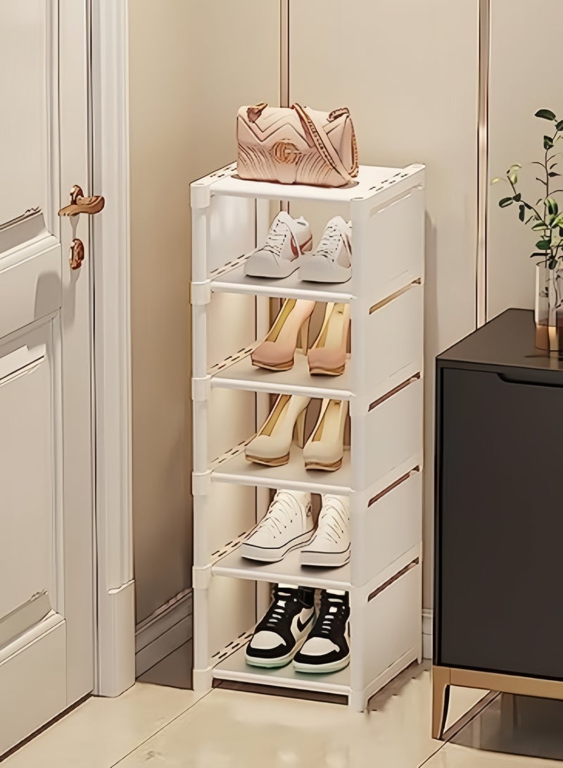 GGEROU 6 Tier Vertical Shoe Rack Narrow Tall Metal Shoe Organizer Adjustable Freestanding Shoe Storage Shelf for Entryway Closet Hallway Boots and Bags White  - Image 1