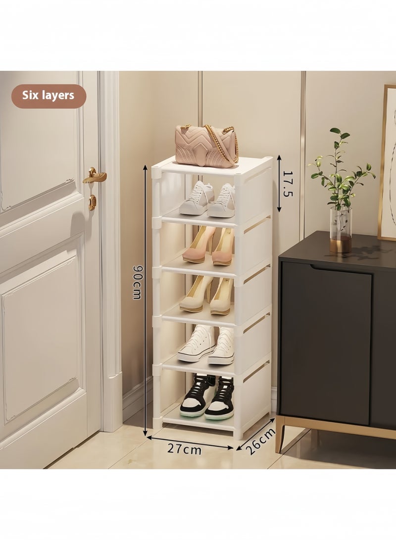 GGEROU 6 Tier Vertical Shoe Rack Narrow Tall Metal Shoe Organizer Adjustable Freestanding Shoe Storage Shelf for Entryway Closet Hallway Boots and Bags White  - Image 2