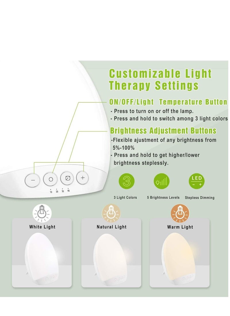SYOSI - Light Therapy Lamp 10000 Lux Light, 4 Timer & Mode Happy Lamp, White/Natural/Warm Lighting, 5 Adjustable Brightness Levels, Memory Function for a Life - Image 1