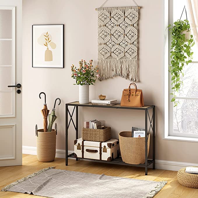 Generic Indian Decor XL4212 Console Table Industrial entryway Table Narrow Sofa Table with Shelves Entrance Table for Entryway Hallway Living Room Foyer Corridor Office Grey Black  - Image 2