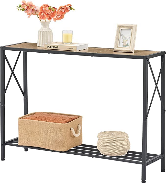 Generic Indian Decor XL4212 Console Table Industrial entryway Table Narrow Sofa Table with Shelves Entrance Table for Entryway Hallway Living Room Foyer Corridor Office Grey Black  - Image 1
