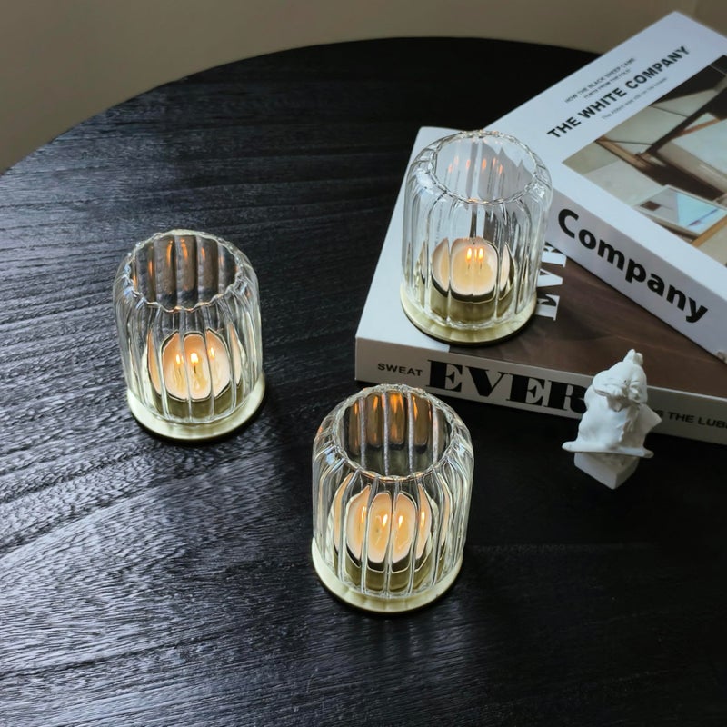 Vixdonos Glass Hurricane Tealight Candle Holder with Metal Candle Stand,Set of 3 Modern Windproof Votive Candle Holders for Wedding Party Table Centerpiece Outdoor,Clear - Image 4