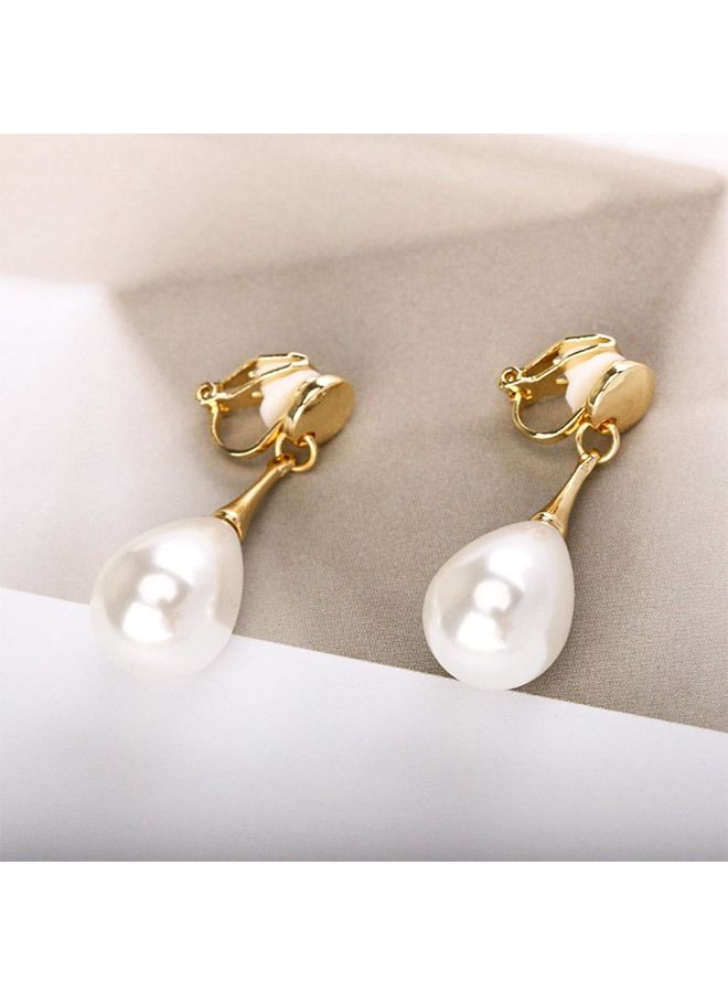 Baroque Imitation Pearl Clip Earrings Gold Plated Non Pierced Clip, Alloy Anti Rust Anti Corrosion Small and Portable Painless Earring, Fashion Simplicity Earring (Gold) - Image 3