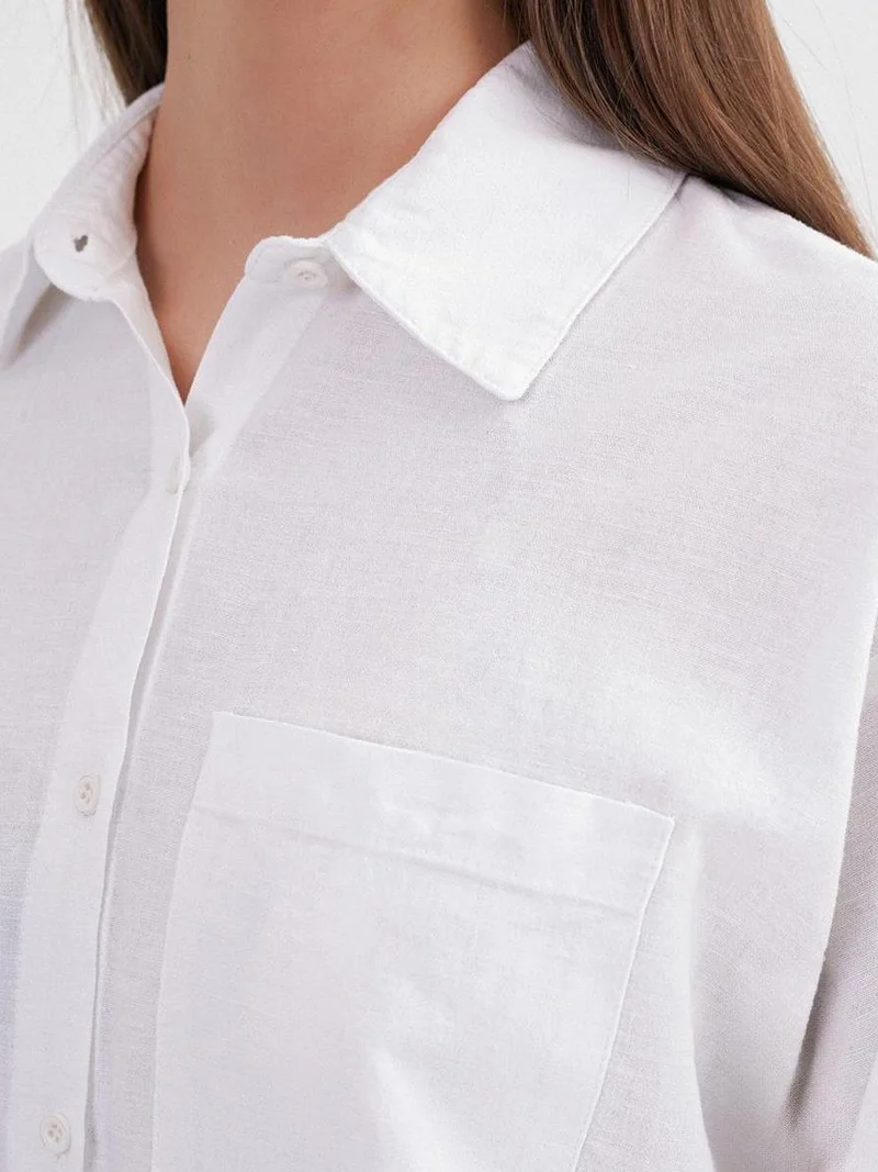 MixRay White Mixray Oversize Linen Blend Shirt for Women | Best Price UAE