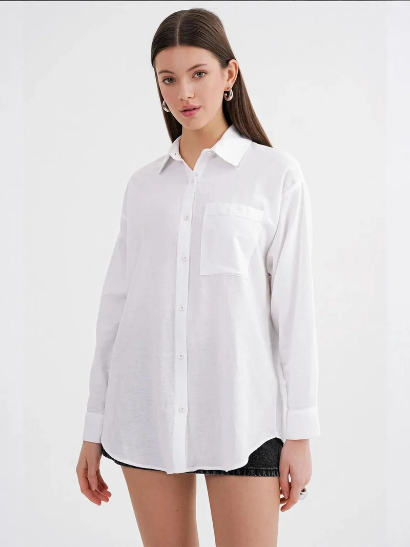 MixRay White Mixray Oversize Linen Blend Shirt for Women | Best Price UAE