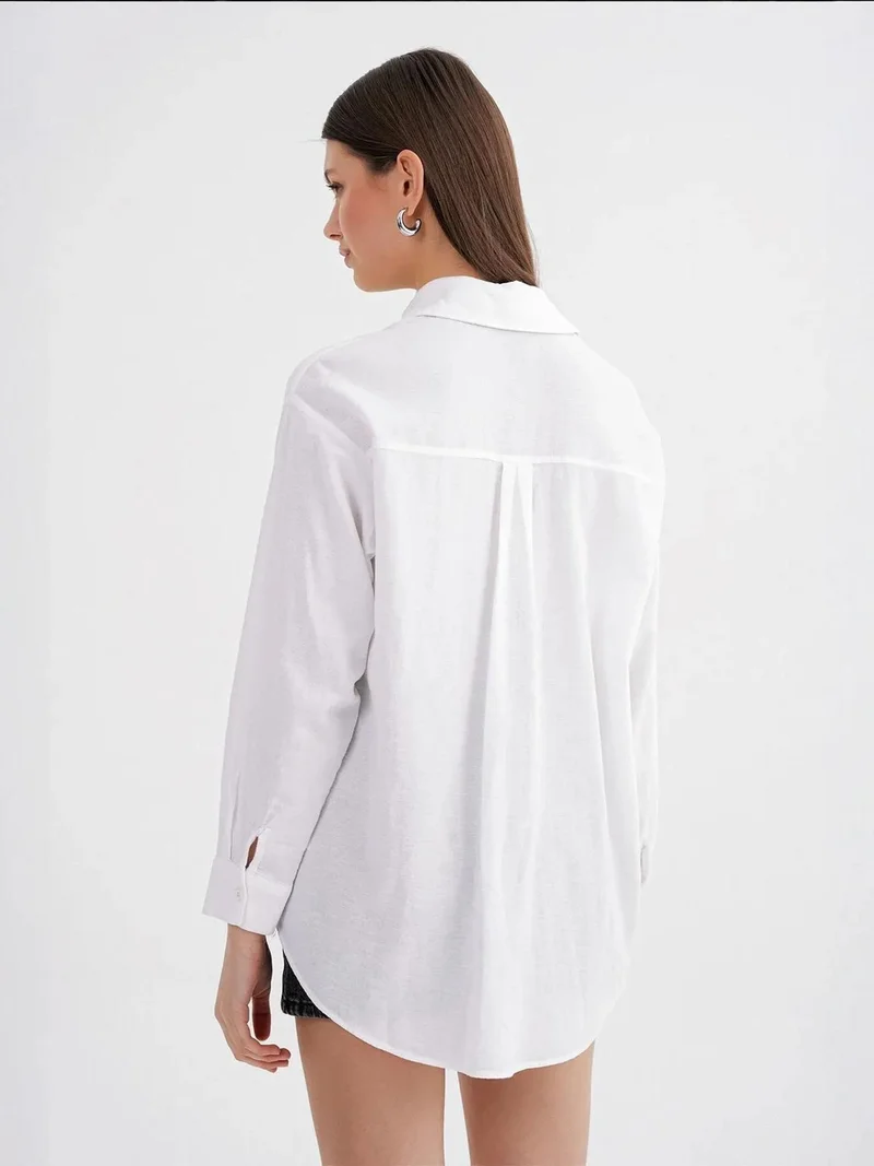 MixRay White Mixray Oversize Linen Blend Shirt for Women | Best Price UAE