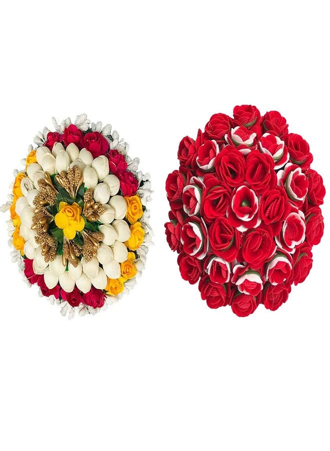 VinshBond Red Roses Flower Hair Gajra & Mogra Gajra Bun، صانع جودا، زهرة جاجرا متعددة الألوان (عبوة-02) - Image 1