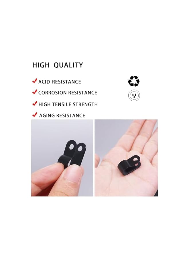 S-TOP طقم مثبتات أضواء الحبل 100 قطعة 1/2 بوصة، حوامل تركيب بلاستيكية على شكل P ومسامير رأس بان من الفولاذ المقاوم للصدأ، نظام إدارة الأسلاك الكامل M-030-BK-LS - Image 4