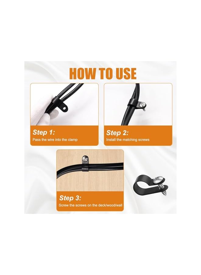 S-TOP طقم مثبتات أضواء الحبل 100 قطعة 1/2 بوصة، حوامل تركيب بلاستيكية على شكل P ومسامير رأس بان من الفولاذ المقاوم للصدأ، نظام إدارة الأسلاك الكامل M-030-BK-LS - Image 2