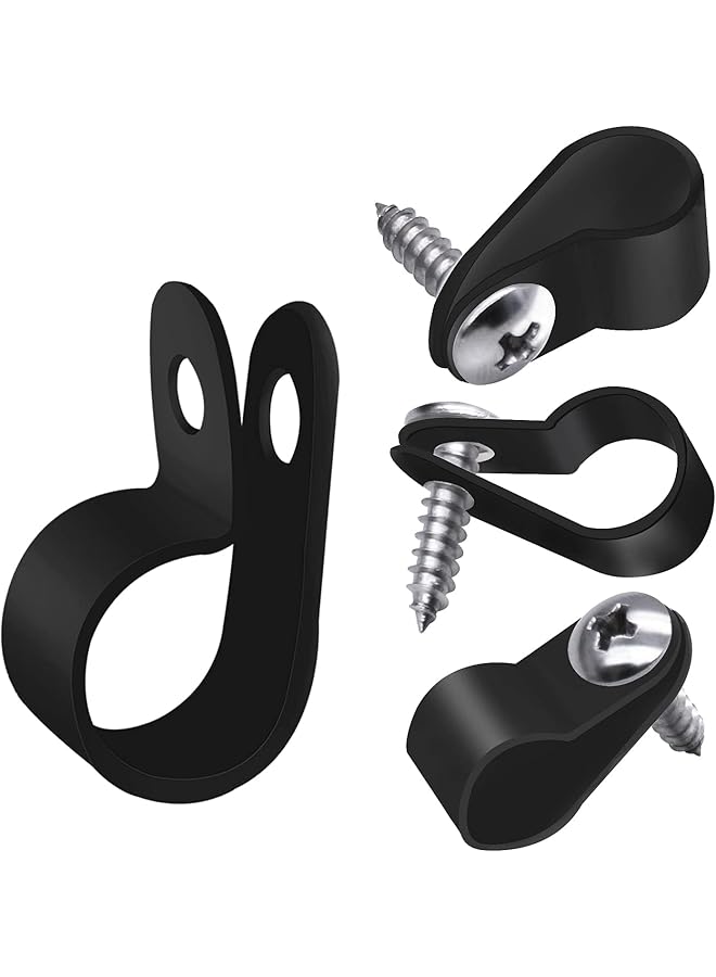S-TOP طقم مثبتات أضواء الحبل 100 قطعة 1/2 بوصة، حوامل تركيب بلاستيكية على شكل P ومسامير رأس بان من الفولاذ المقاوم للصدأ، نظام إدارة الأسلاك الكامل M-030-BK-LS - Image 1