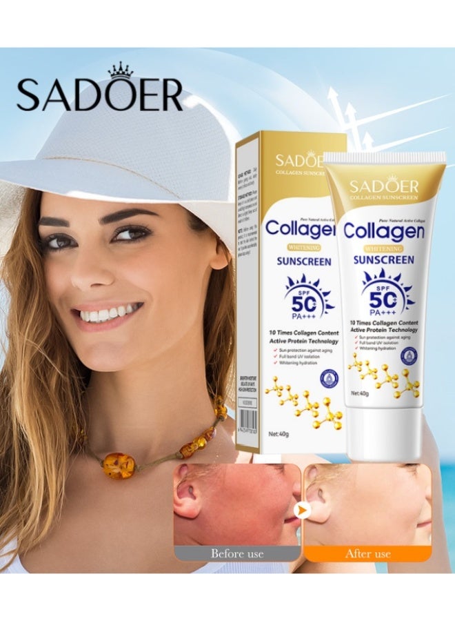 SADOER Collagen Brightening Sunscreen SPF 50+ PA+++ | Anti-aging Sunscreen, suitable for all skin types (40 g) - Image 1