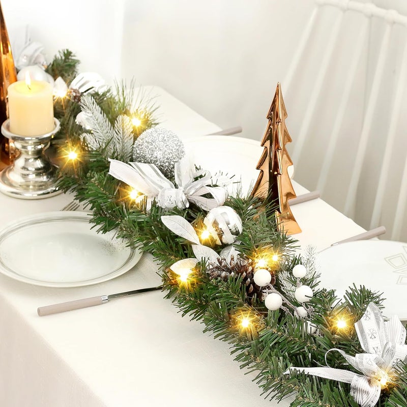 Fashionwu Silver 6 Ft Prelit Christmas Garland with Battery Operated Lights Waterproof Suitable for Mantle Door Stairs Railing  Table - Image 4
