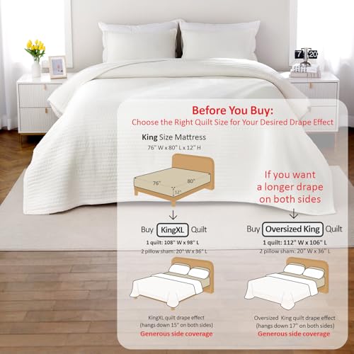 DAWNDIOR XL King Quilt Set – 108"x98" Soft Washed 3-Layer Lightweight Bedspread with Multi-Lock Quilting, Minimalist Nordic Bedding, All-Season Quilt for Spring & Summer (1 Quilt + 2 Pillow Shams),Cream White - Image 3