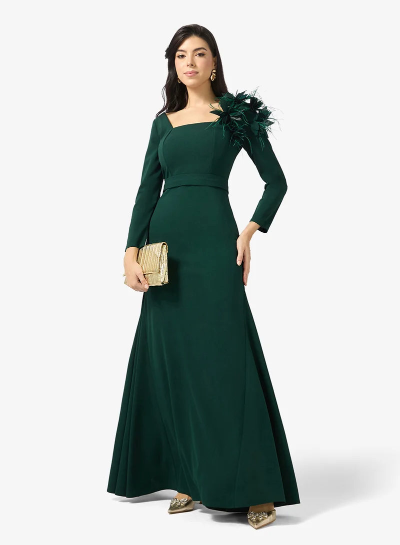 Namshi x  Assymetric Shoulder Shimmer Dress with 3D Floral for Women | Best Price UAE