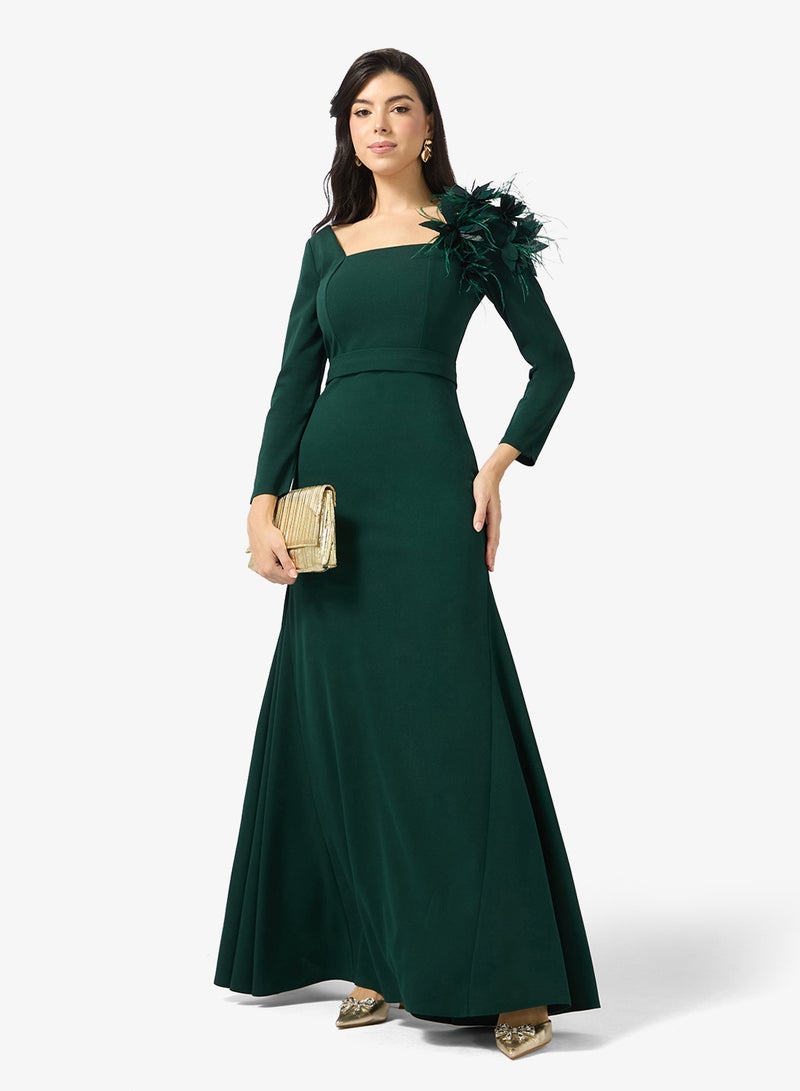 نمشي x فستان لامع بكتف غير متماثل وزهور ثلاثية الأبعاد - Image 5