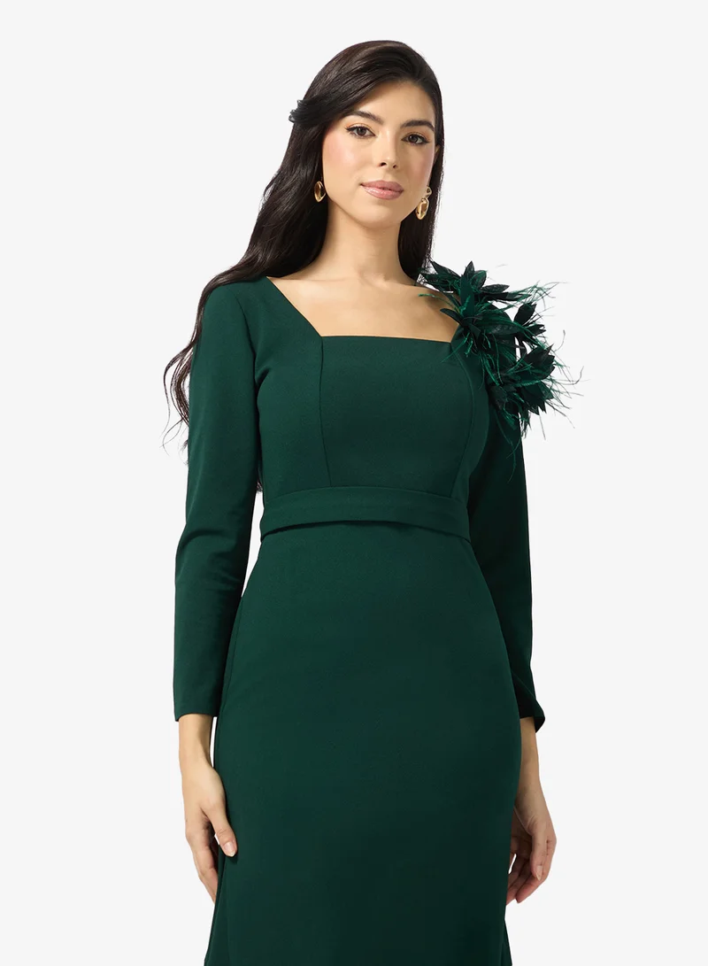 Namshi x  Assymetric Shoulder Shimmer Dress with 3D Floral for Women | Best Price UAE