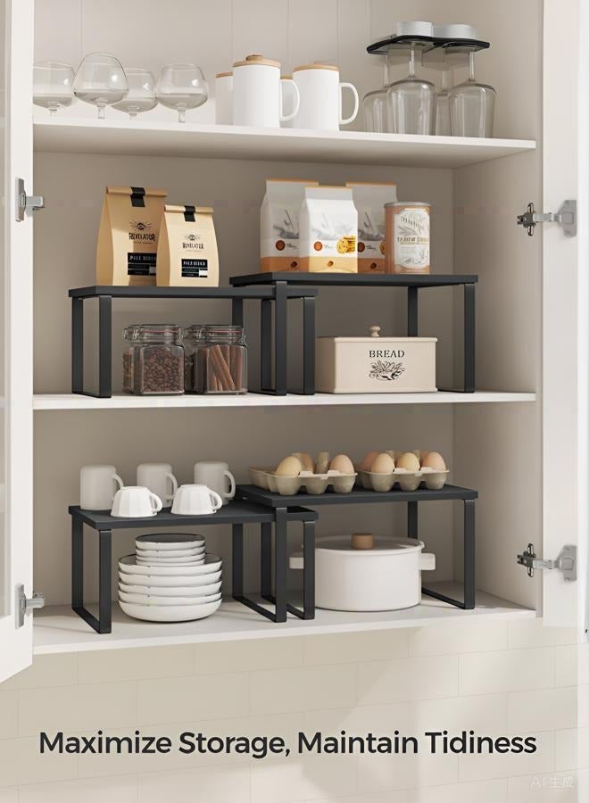 دوغي رف منظم للخزانة، مجموعة من 2 رفوف للمطبخ، تخزين المطبخ، رف توابل، قابل للتركيب والتوسيع، مصنوع من المعدن والخشب الهندسي - Image 3