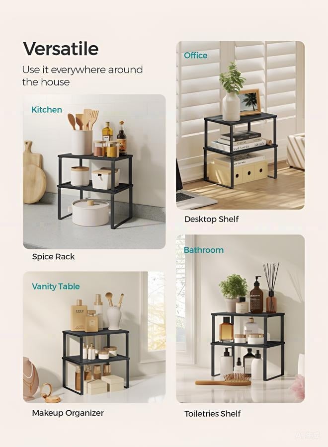 دوغي رف منظم للخزانة، مجموعة من 2 رفوف للمطبخ، تخزين المطبخ، رف توابل، قابل للتركيب والتوسيع، مصنوع من المعدن والخشب الهندسي - Image 5