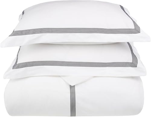 Superior Miller Cotton 300 TC Duvet Cover Set, Soft Comforter Covers, Bedroom Essentials, Coastal Striped, Includes 1 Duvet Cover with Button Closure, 2 Pillow Shams, King/California King, Black - Image 1
