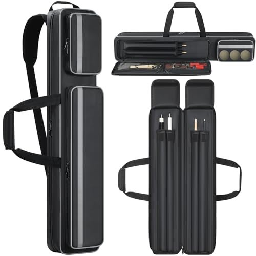 Aleemin Pool Cue Case Soft 2x2 Pool Stick Bag with Multipocket for 2 Butts and 2 Shafts Billiard Stick Carrying Case with Shoulder Straps Handle for Pool Cue Accessories - Image 1