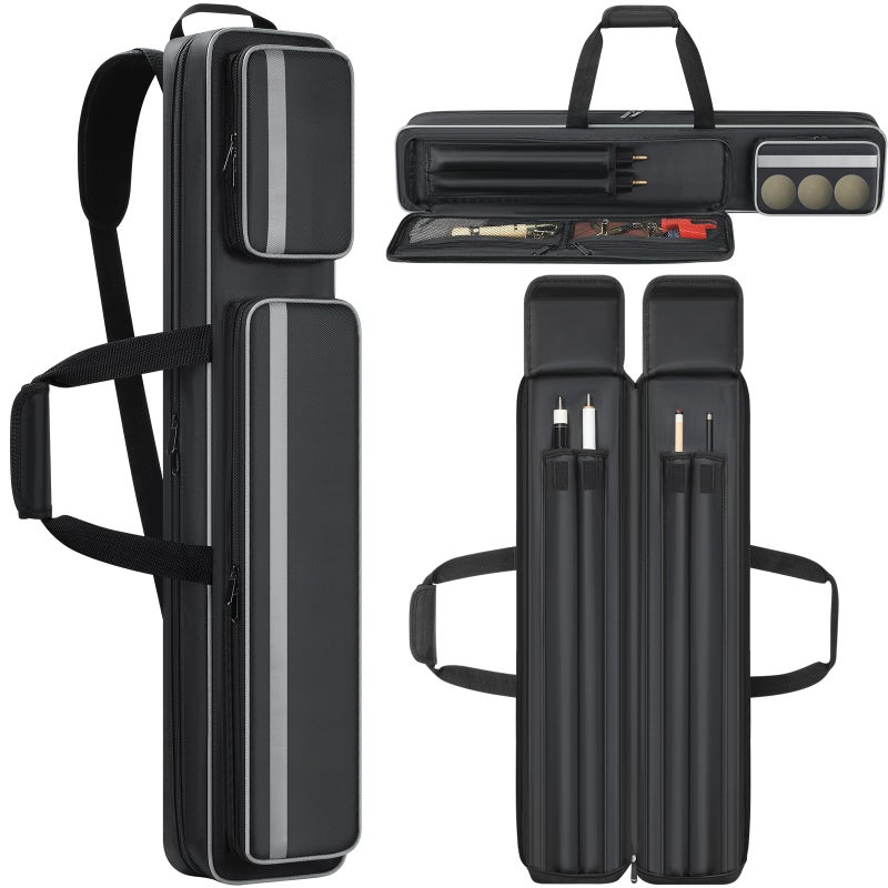 Aleemin Pool Cue Case Soft 2x2 Pool Stick Bag with Multipocket for 2 Butts and 2 Shafts Billiard Stick Carrying Case with Shoulder Straps Handle for Pool Cue Accessories - Image 2