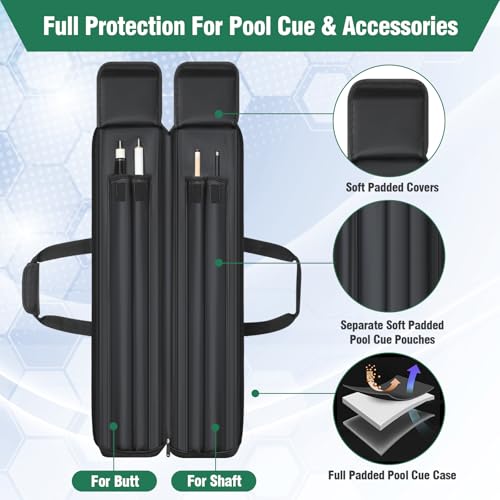 Aleemin Pool Cue Case Soft 2x2 Pool Stick Bag with Multipocket for 2 Butts and 2 Shafts Billiard Stick Carrying Case with Shoulder Straps Handle for Pool Cue Accessories - Image 3