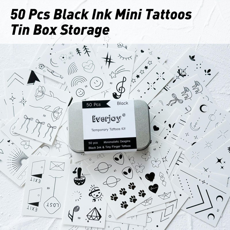 Everjoy Minimalist Temporary Tattoos for Women Small Finger Tattoos Fine Line Art Cute Flower Doodles Boho Style Decorations Tiny Fake Tattoos Kit with Tin Box for Women - Image 5