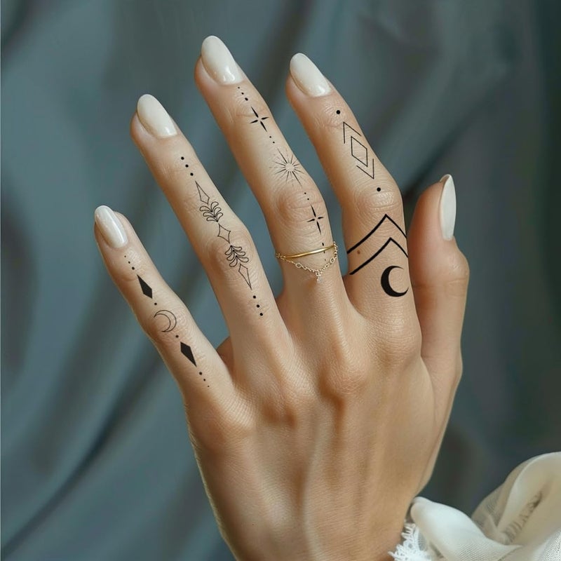 Everjoy Minimalist Temporary Tattoos for Women Small Finger Tattoos Fine Line Art Cute Flower Doodles Boho Style Decorations Tiny Fake Tattoos Kit with Tin Box for Women - Image 4