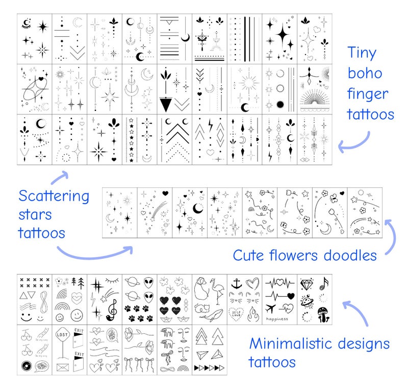 Everjoy Minimalist Temporary Tattoos for Women Small Finger Tattoos Fine Line Art Cute Flower Doodles Boho Style Decorations Tiny Fake Tattoos Kit with Tin Box for Women - Image 2
