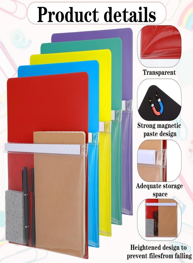 Caeuiciw 5 Pcs Magnetic Pocket, Self-Adhesive Magnetic Storage Pouch for Documents, Magnetic Pockets for Classroom Notes & Tools, Strong Magnet Backing for Fridge, Whiteboards, and Metal Surfaces, Assorted Col - Image 3