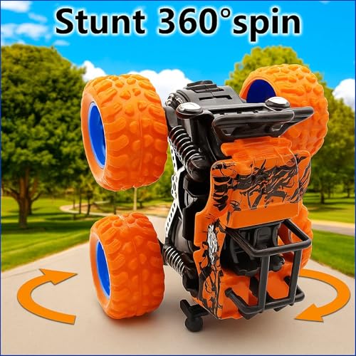GRAPHENE 4pcs 4WD Monster Truck Toy for Kids Friction Powered 4x4 360° Stunt All-Terrain Spin Action Push & Go Off-Road Vehicles Cars Vibrant Colour for Boy Girl Birthday Gift Christmas Fun Play - Image 3