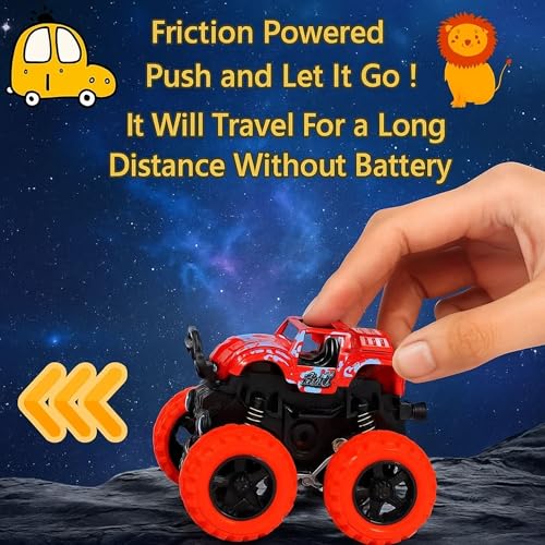 GRAPHENE 4pcs 4WD Monster Truck Toy for Kids Friction Powered 4x4 360° Stunt All-Terrain Spin Action Push & Go Off-Road Vehicles Cars Vibrant Colour for Boy Girl Birthday Gift Christmas Fun Play - Image 2